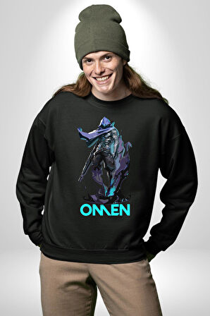 Valorant Omen Oyun Kahramanı Erkek Kadın Unisex Dijital Baskılı Siyah Sweatshirt