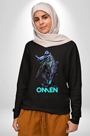 Valorant Omen Oyun Kahramanı Erkek Kadın Unisex Dijital Baskılı Siyah Sweatshirt