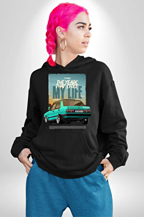 Hatıraları Canlandıran Tofaş Efsanesi! Erkek Kadın Siyah Dijital Baskılı Kapüşonlu Sweatshirt Hoodie