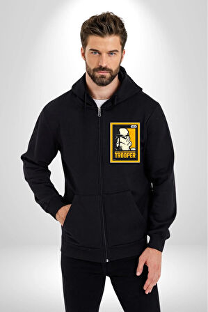 Stormtrooper Gücüyle Güç Seninle Olsun Erkek Kadın Siyah Fermuarlı Baskılı Hırka Sweatshirt