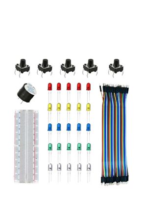 5’li Set: Büyük Breadboard 5mm Led Erkek-erkek Jumper Buzzer Buton