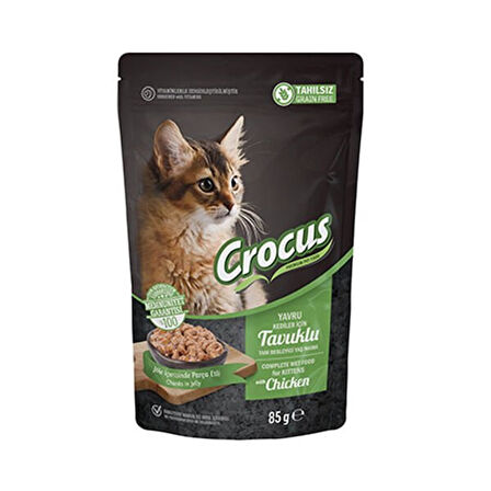 Crocus Tahılsız Pouch Jöleli Tavuklu Yavru Konserve Kedi Maması 85 Gr