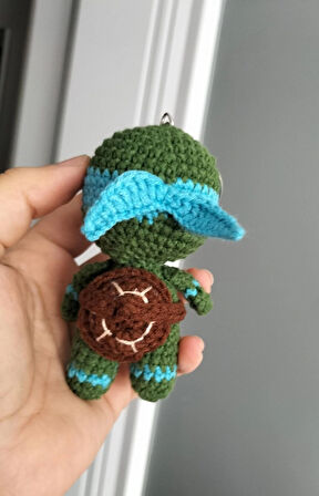 Amigurumi ninja kaplumbağa Leonardo mavi karakter anahtarlık oyuncak 