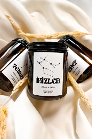 İkizler Burcu Limon Kokulu %100 Soya Mumu Amber Kavanoz Mum