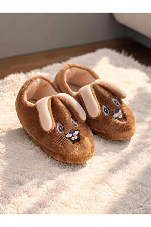 Çocuk Yumuşak Panduf ,Çocuk Ev ayakkabısı Çocuk Patik Hayvan Figürlü Panduf KAHVE / 27-28