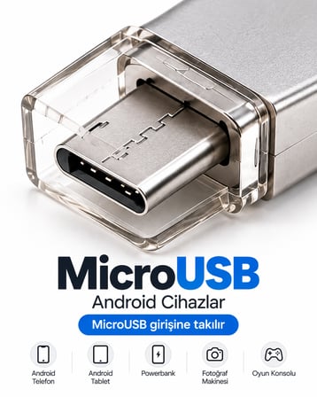 128GB 4in1 Flash Bellek USB-A Type-C Lightning MicroUSB Telefon Tablet Bilgisayar Uyumlu