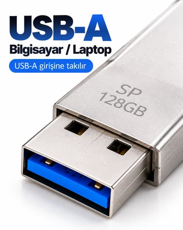 128GB 4’lü Girişli Flash Bellek Lightning Type-C USB-A MicroUSB Telefon Tablet Bilgisayar Uyumlu