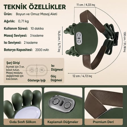 ZHUSE FH-670 Şarjlı Boyun Omuz Masaj Aleti Isıtmalı 4 Kollu Yoğurma Type-C Kemerli
