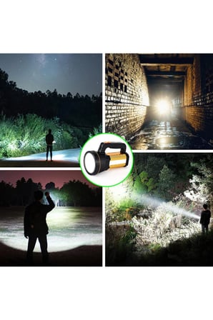 1 Adet Yüksek Güçlü Acil Durum El Feneri – 800W Çok Modlu Projektör, 3 Modlu Yan Işık, Ergonomik Sap, LED Flashlight Torch