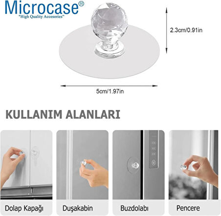 Microcase Kendinden Yapışkanlı Kristal Topuzlu Çekmece Raf Dolap Pencere vb için Tutacak Kulp - ŞEFFAF AL4760 1 Adet