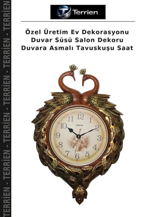Özel Üretim Ev Dekorasyonu Duvar Süsü Salon Dekoru Duvara Asmalı Tavuskuşu Saat