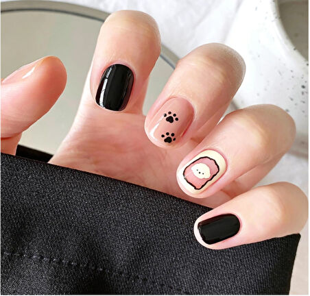 VividCharm 24lü Siyah & Pembe Pati Tasarımlı Takma Tırnak Seti / Protez Tırnak Seti