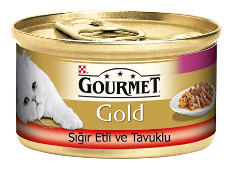 Gourmet Gold Sığır Etli ve Tavuklu Yetişkin Konserve Kedi Maması 85 Gr