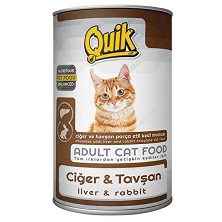 Quik Ciğer ve Tavşanlı Yetişkin Konserve Kedi Maması 415 Gr