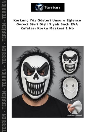 Korkunç Yüz Gösteri Unsuru Eğlence Gereci Sivri Dişli Siyah Saçlı EVA Kafatası Korku Maskesi 1 No