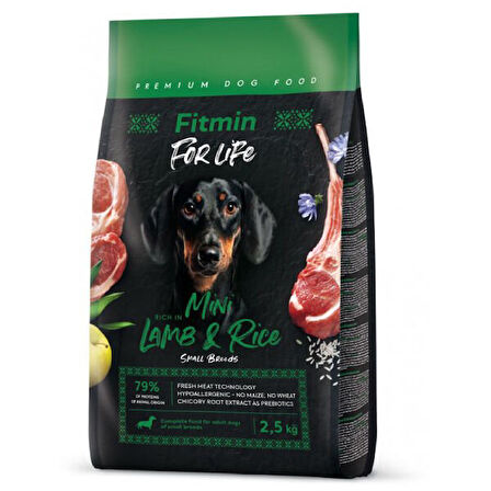 Fitmin For Life Mini Irk Kuzu Etli ve Pirinçli Yetişkin Köpek Maması 2.5 Kg