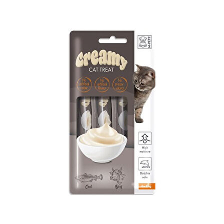 M-Pets Creamy Morina Balıklı ve Sığır Etli Sıvı Kedi Ödülü 15 Gr 4 Adet