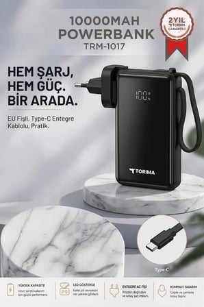 Premium Taşınabilir Batarya TRM-1017 Siyah 22,5W Hızlı Şarj Günlük Enerji Cihaz Besleme