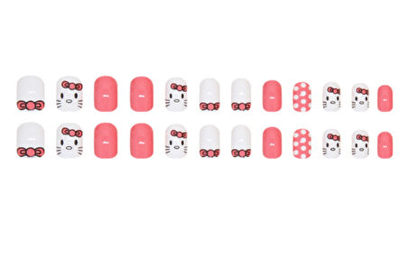 VividCharm 24lü Hello Kitty Tasarımlı Takma Tırnak Seti / Protez Tırnak Seti