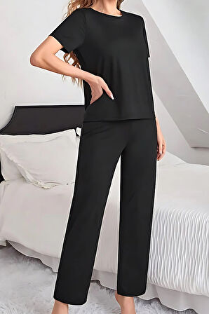 Raew Pijama Takımı Kısa Kollu Ultra Soft Ring Viskon Siyah
