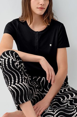 Pierre Cardin Kadın Desenli Pijama Takımı – %50 Pamuk %50 Modal, Yumuşak Dokulu, Rahat Kalıp, Büyük Beden Seçenekli