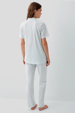Pierre Cardin Kadın Çizgili Düğmeli Kısa Kollu Kutulu Pijama Takımı – %50 Pamuk %50 Modal,  Cep Detaylı