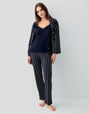 Pierre Cardin Kadın Düğmeli Kısa Kollu Kutulu Pijama Takımı – %50 Pamuk %50 Modal, Çizgili Desen
