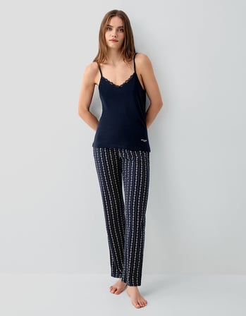 Pierre Cardin Kadın Düğmeli Kısa Kollu Kutulu Pijama Takımı – %50 Pamuk %50 Modal, Çizgili Desen