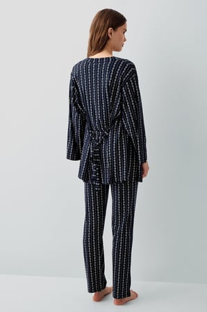 Pierre Cardin Kadın Düğmeli Kısa Kollu Kutulu Pijama Takımı – %50 Pamuk %50 Modal, Çizgili Desen