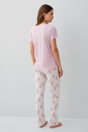 Pierre Cardin Kadın Kısa Kollu Pijama Takımı %50 Pamuk %50 Modal – Desenli Cepli Pijama Altı, Tam Kalıp