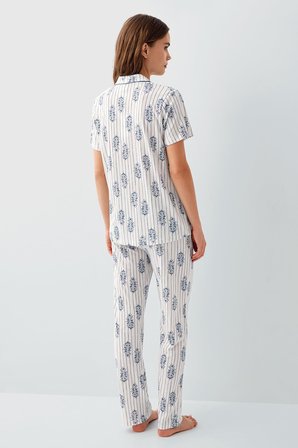Pierre Cardin Kadın Düğmeli Kısa Kollu Kutulu Pijama Takımı %50 Pamuk %50 Modal – Tam Kalıp, Alt Cepli Üst Düğmeli