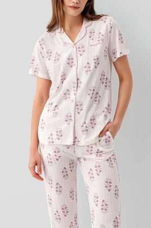 Pierre Cardin Kadın Düğmeli Kısa Kollu Kutulu Pijama Takımı %50 Pamuk %50 Modal – Tam Kalıp, Alt Cepli Üst Düğmeli