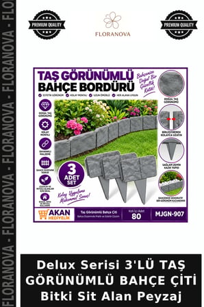 Delux Serisi 3'LÜ TAŞ GÖRÜNÜMLÜ BAHÇE ÇİTİ Bitki Sit Alan Peyzaj