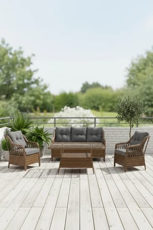 MENEKŞE 3+1+1+2puf+masa Rattan Bahçe Balkon Mobilyası, 7 Kişilik Bahçe Takımı