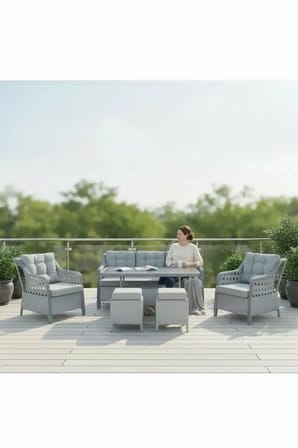 MENEKŞE 3+1+1+2puf+masa Rattan Bahçe Balkon Mobilyası, 7 Kişilik Bahçe Takımı
