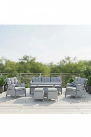 MENEKŞE 3+1+1+2puf+masa Rattan Bahçe Balkon Mobilyası, 7 Kişilik Bahçe Takımı