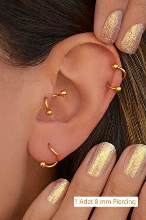 Kıvrımlı Çelik Spiral Piercing 8 Mm Tragus Helix Kıkırdak Dudak Gold Renkli
