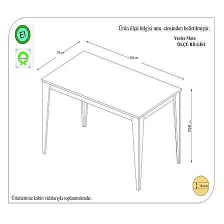 Yemek Masası Yaren Antrasit 130 cm