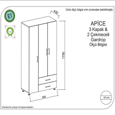 Gardırop Gess 3 Kapak 2 Çekmece Beyaz