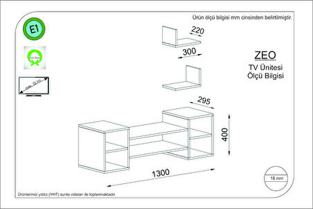 TV Ünitesi Zümrüt Beyaz 130 cm