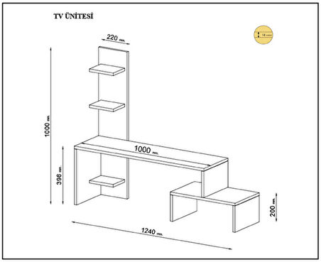 TV Ünitesi Sümbül Beyaz 124 cm