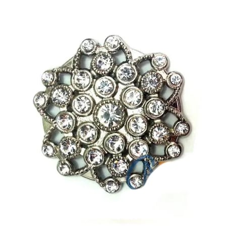 Taşlı Yuvarlak Broş, Sandık Süsü 4,5 Cm - Nikel, 1 Adet