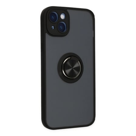 İphone 14 Kılıf Montreal Yüzüklü Silikon Kapak - Siyah