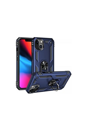 İphone 14 Plus Kılıf Sofya Yüzüklü Silikon Kapak - Lacivert
