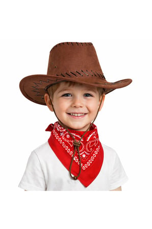 Çocuk Kovboy Şapka Kahverengi  Kırmızı Bandana Seti