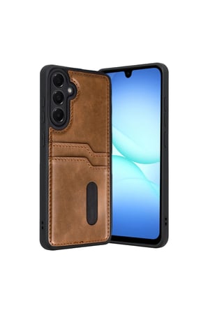 Samsung Galaxy A17 5g Sara Kartvizitli Deri Kılıf - Taba
