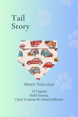 Pamuklu Kumaş, El Yapımı, Tüm Irklar İçin İdeal, Retro Araba Desenli Köpek Fuları