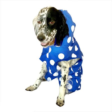 Mega Dots Blue Köpek Kapşonlu Yağmurluk Orta ve Büyük Irklar İçin