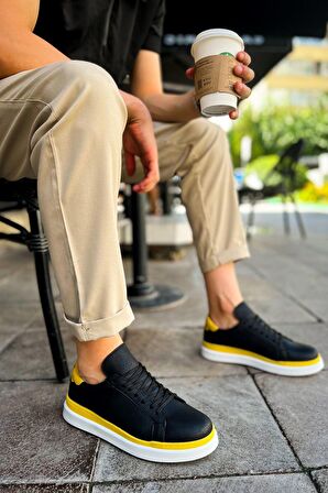 RAMER CH979 Santoni GBT Spor Erkek Ayakkabı SIYAH/SARI