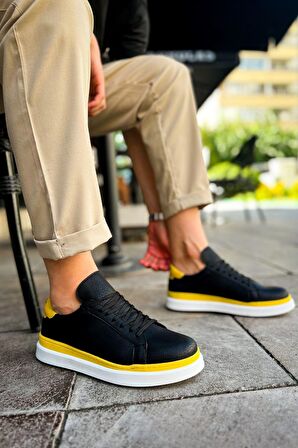 RAMER CH979 Santoni GBT Spor Erkek Ayakkabı SIYAH/SARI